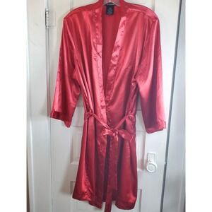 Ambrielle Women's Robe Size Large Red Satin Open Front Tie 3/4 Sleeve UNWORN